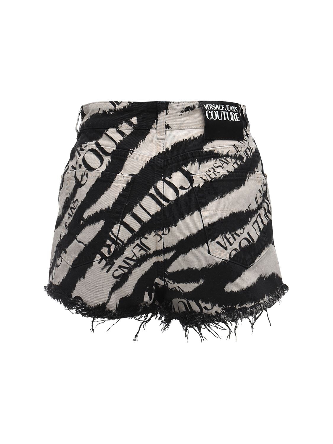 Versace Jeans Couture Printed Cotton Denim Shorts In Black,white