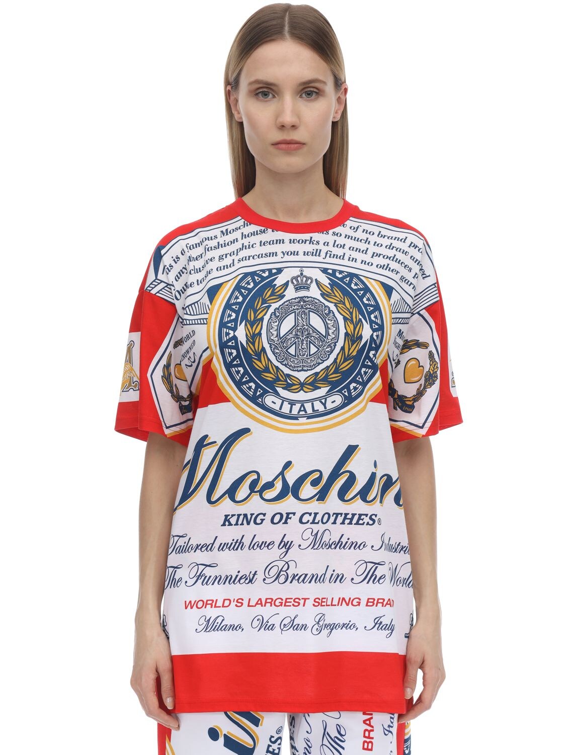 MOSCHINO OVERSIZE PRINTED COTTON JERSEY T-SHIRT,71I0UF002-MTEXMG2