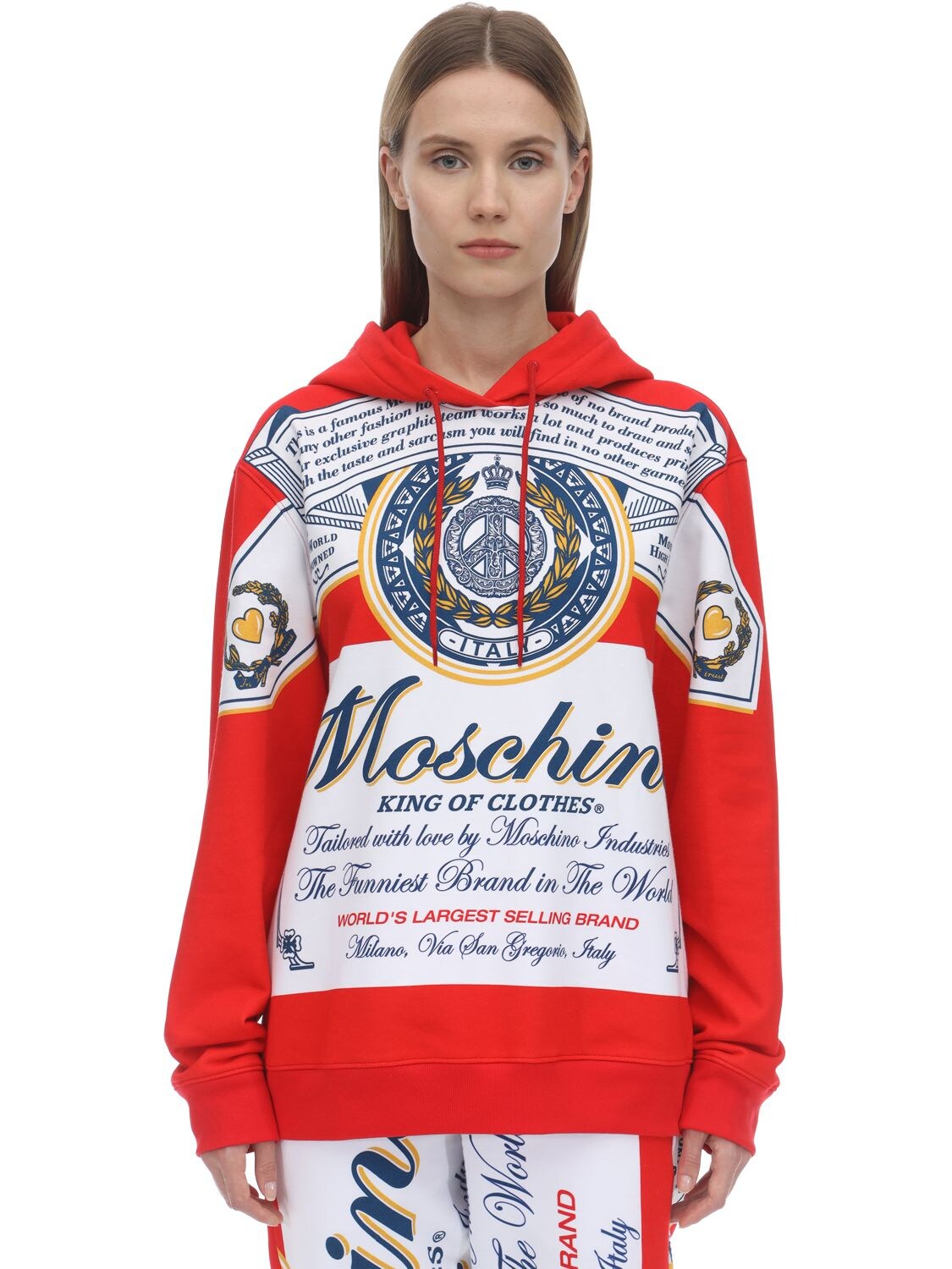 MOSCHINO PRINTED COTTON JERSEY HOODIE,71I0UF003-MTEXMG2