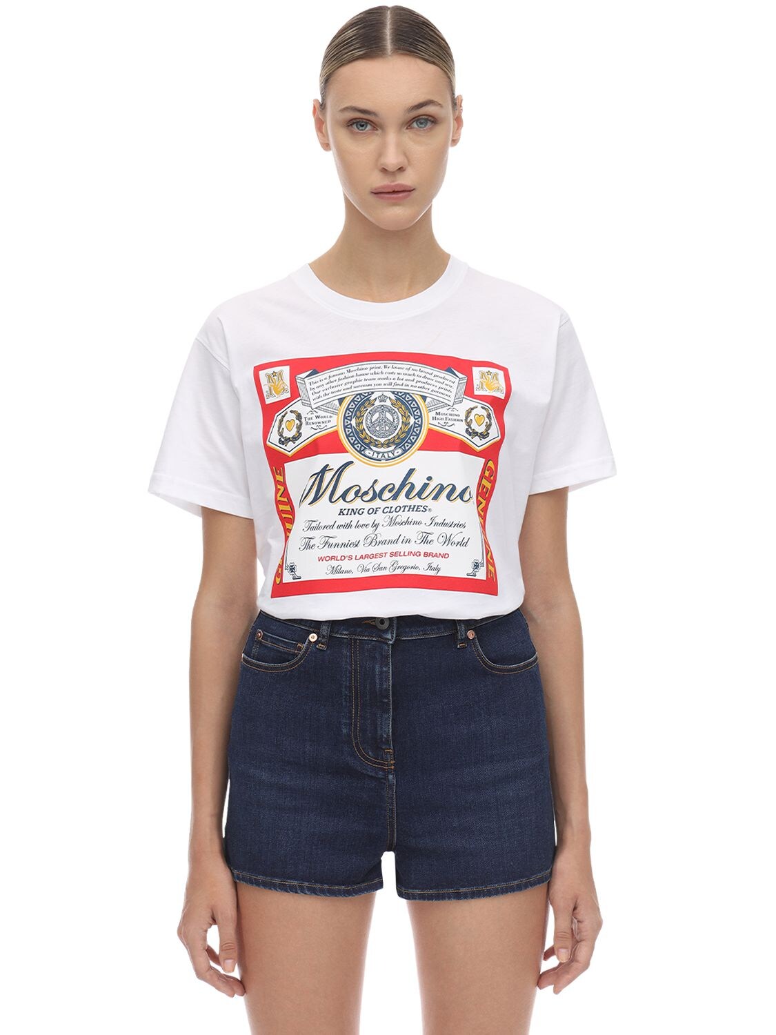 MOSCHINO OVERSIZE PRINTED COTTON JERSEY T-SHIRT,71I0UF006-MTAWMQ2