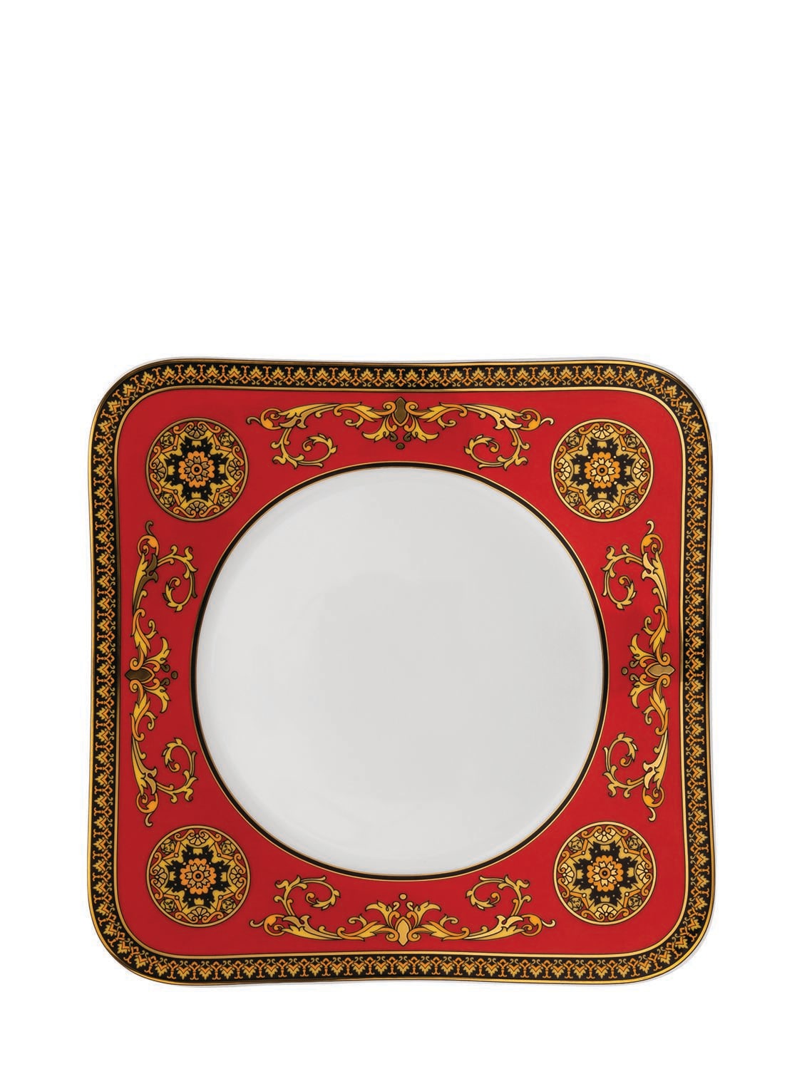 Versace Medusa Red Square Fruit Plate In White,red