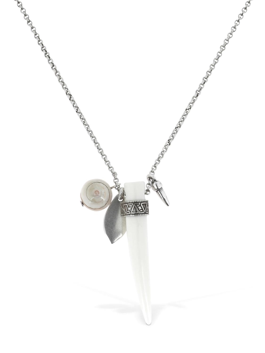 Isabel Marant Ben Long Necklace W/ Shell & Spike In Silver,ecru