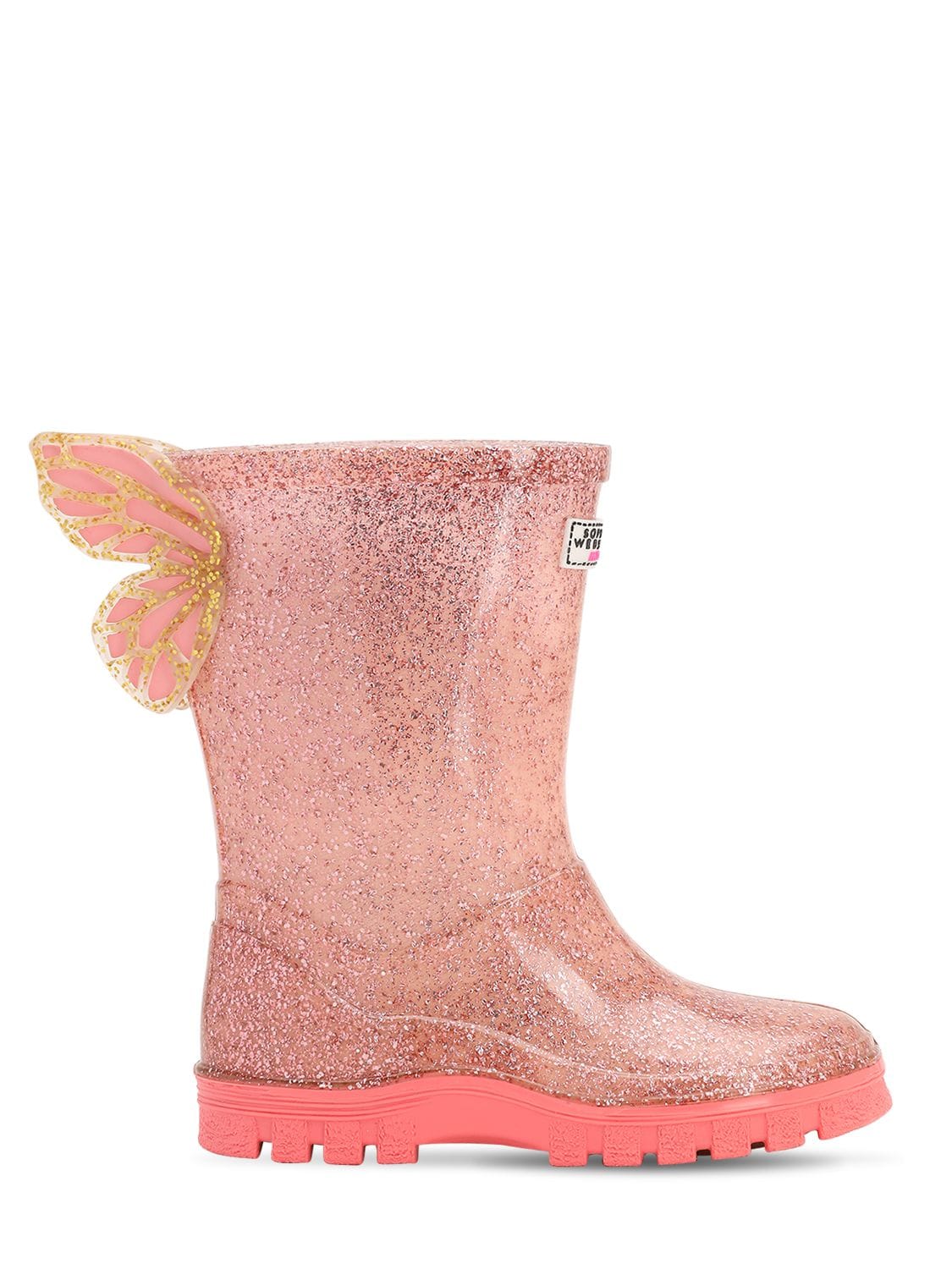 Sophia Webster Kids' Glittered Rubber Rain Boots In Pink