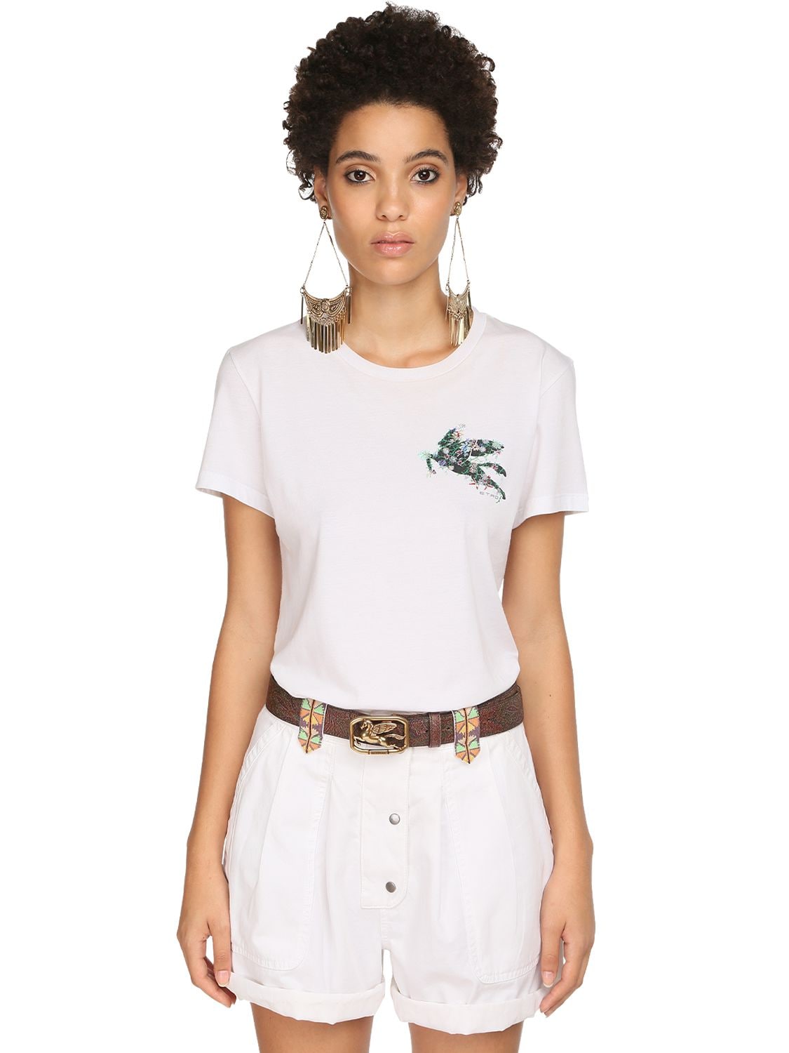 Etro Fitted Jersey T-shirt W/ Embroidery In White