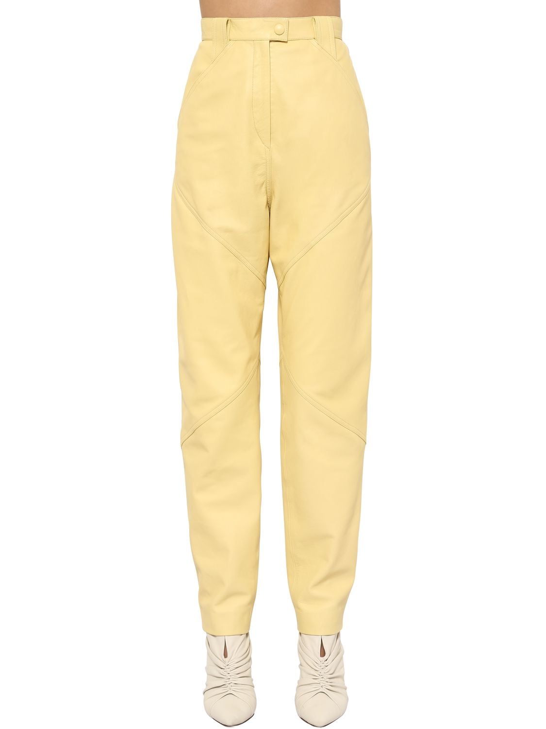 Isabel Marant Xenia Straight Leg Leather Pants In Yellow