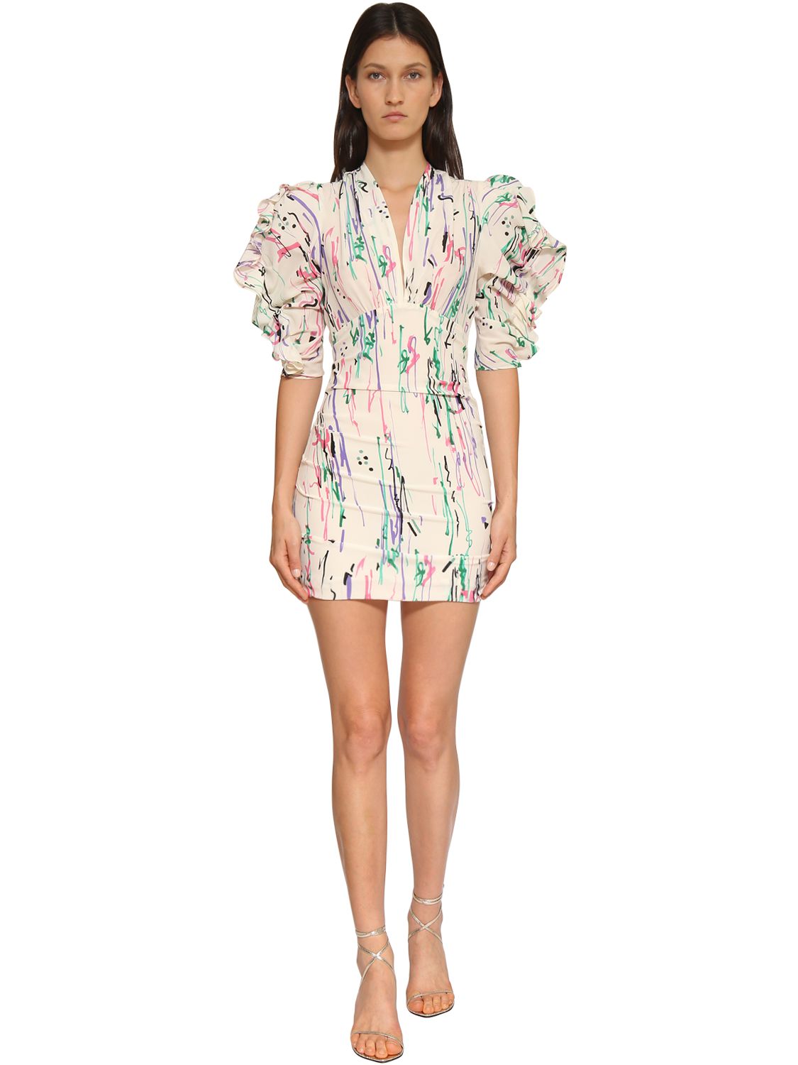 Isabel Marant Farah Printed Crepe De Chine Mini Dress In Ivory,multi