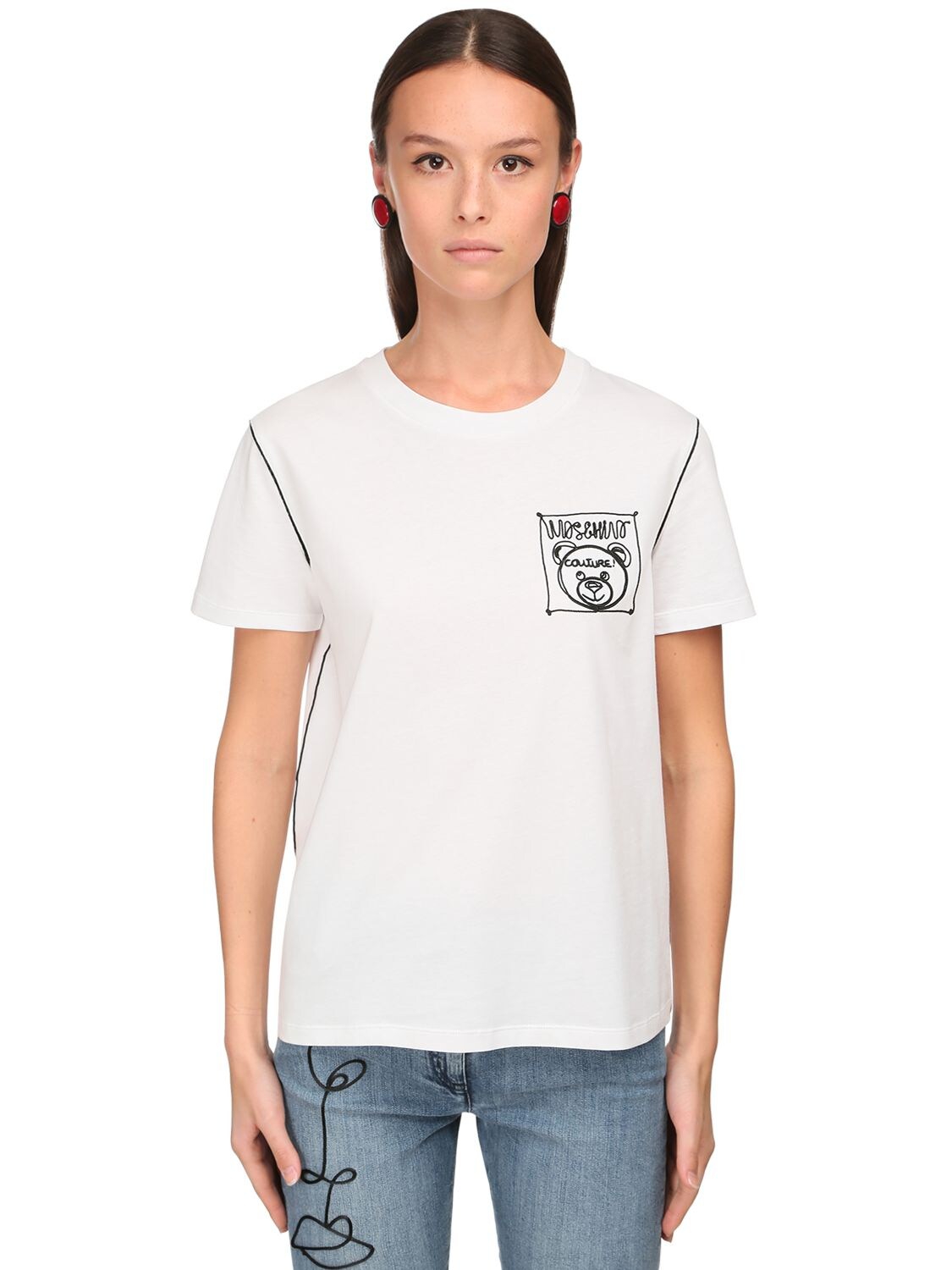 Moschino Embroidered Cotton Jersey T-shirt In White