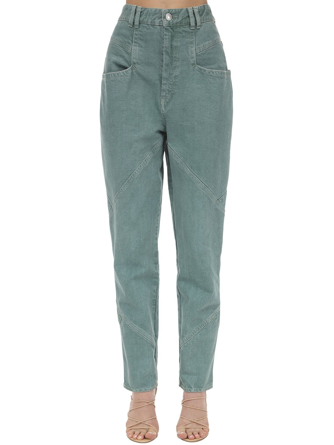 Isabel Marant Eloisa Cotton Denim Jeans In Green