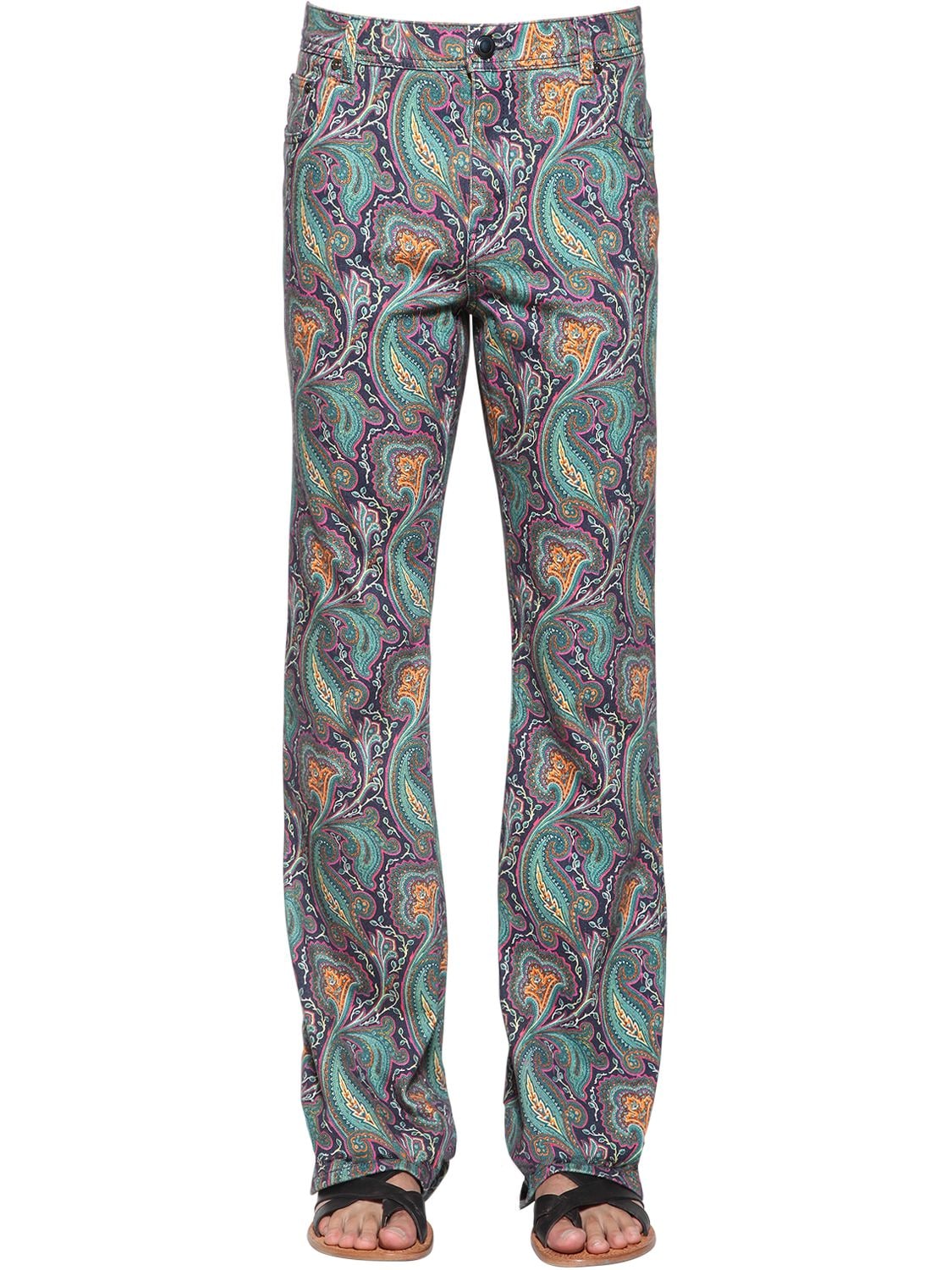 Etro Flared Paisley Printed Denim Jeans In Blue