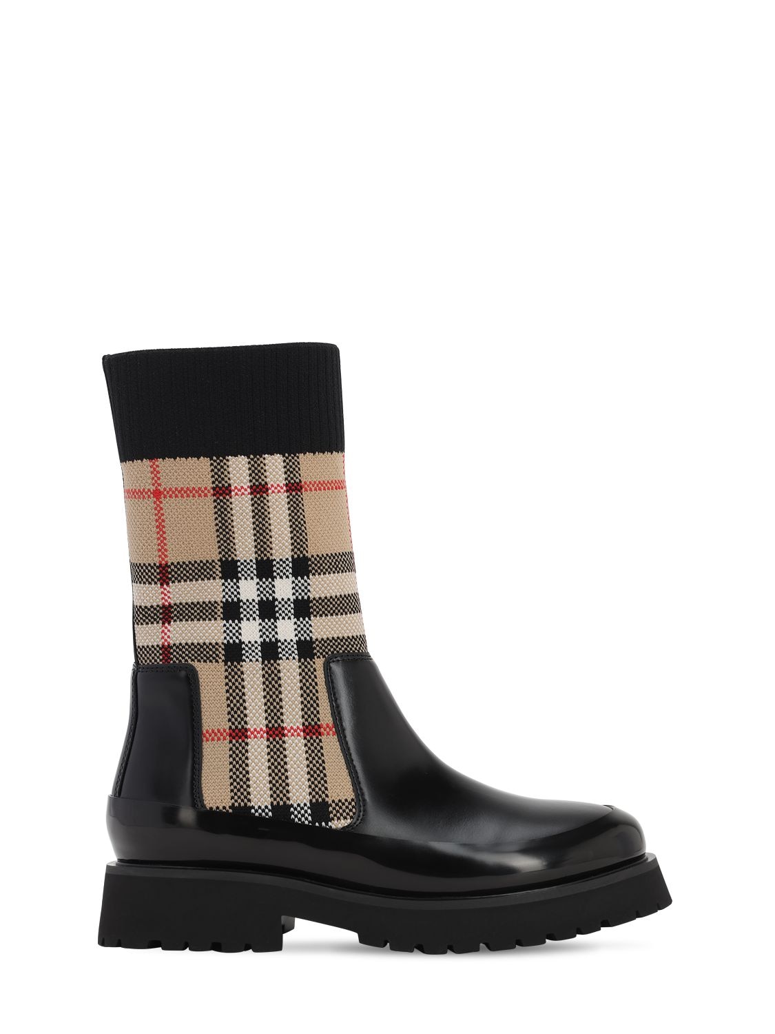 BURBERRY CHECK LEATHER & RUBBER BOOTS,71I1US013-QTCWMJY1