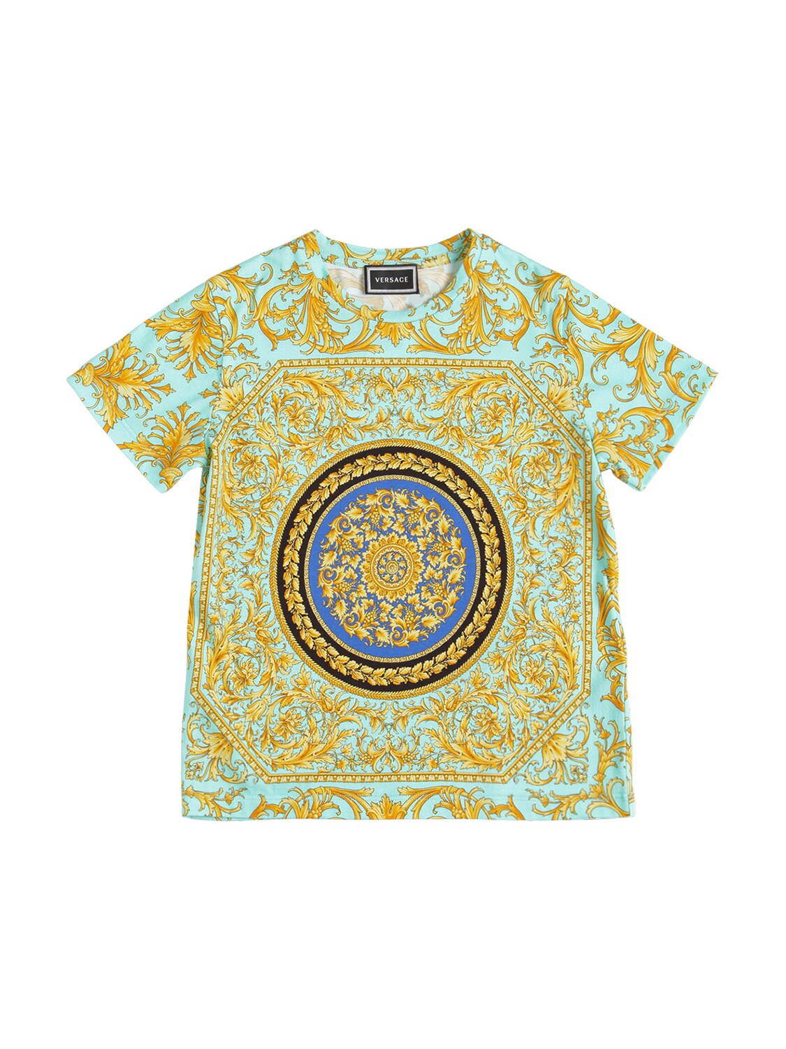 VERSACE BAROCCO PRINT COTTON JERSEY T-SHIRT,71I1V0028-QTC0ODA1