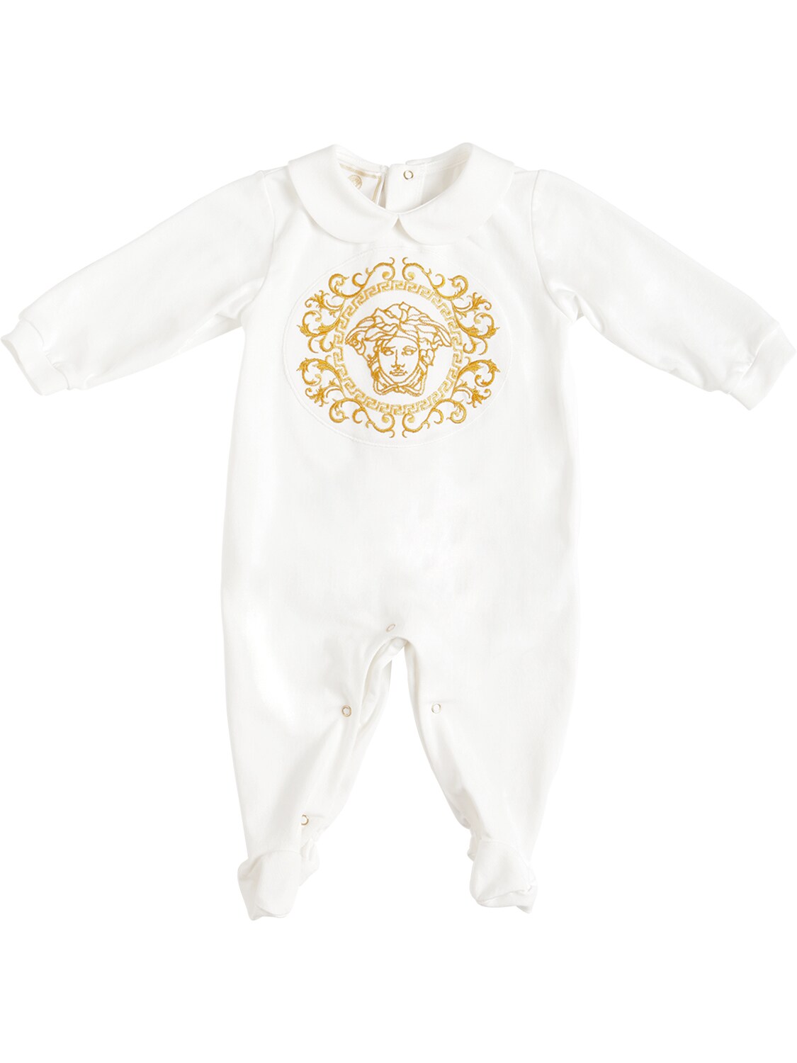 Versace Babies' Embroidered Cotton Jersey Romper In White