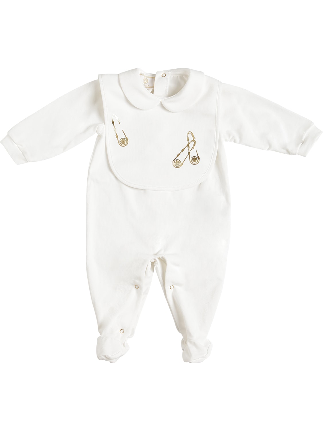 Versace Babies' Logo Print Cotton Jersey Romper & Bib In White