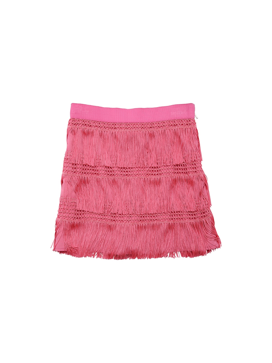 Alberta Ferretti Kids' Mini Skirt W/ Fringes In Pink