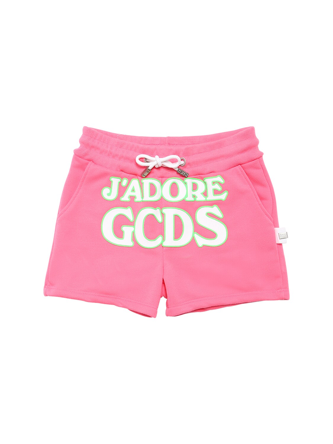 Gcds Kids' Rubber Logo Cotton Sweat Shorts In Neon Pink