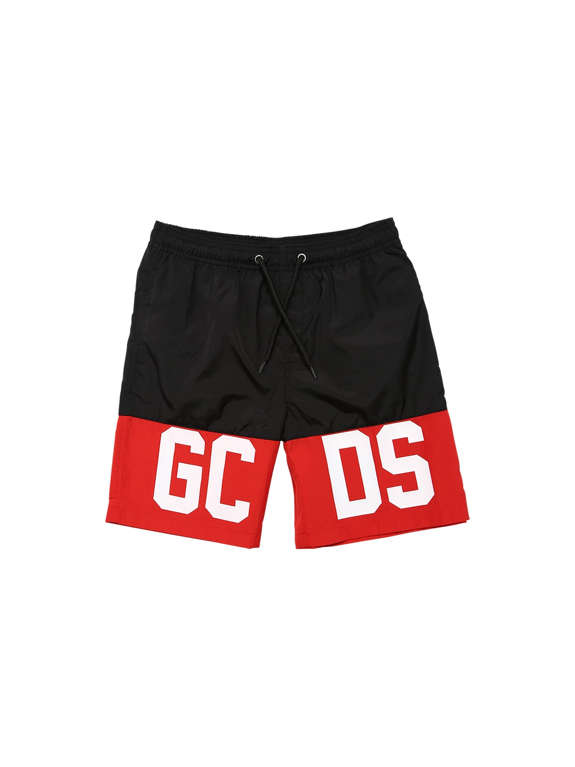 Gcds Kids' Logo Print Nylon Swim Shorts In Black