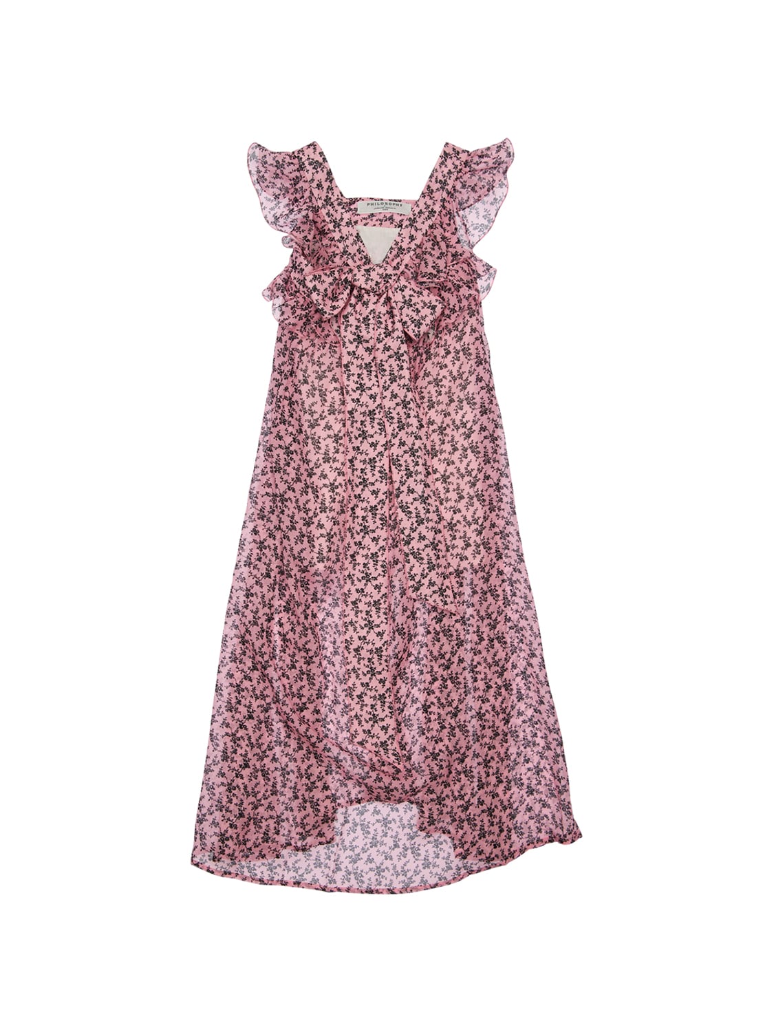 Philosophy Di Lorenzo Serafini Kids' Flower Print Viscose Crepe Dress In Pink