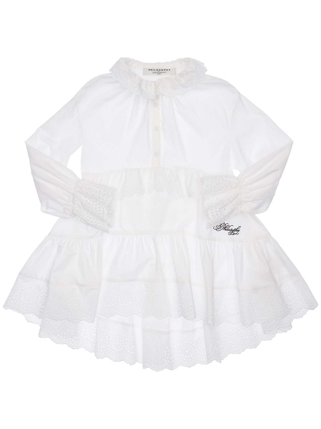 Philosophy Di Lorenzo Serafini Kids' Cotton Poplin Dress W/ Eyelet Lace In White
