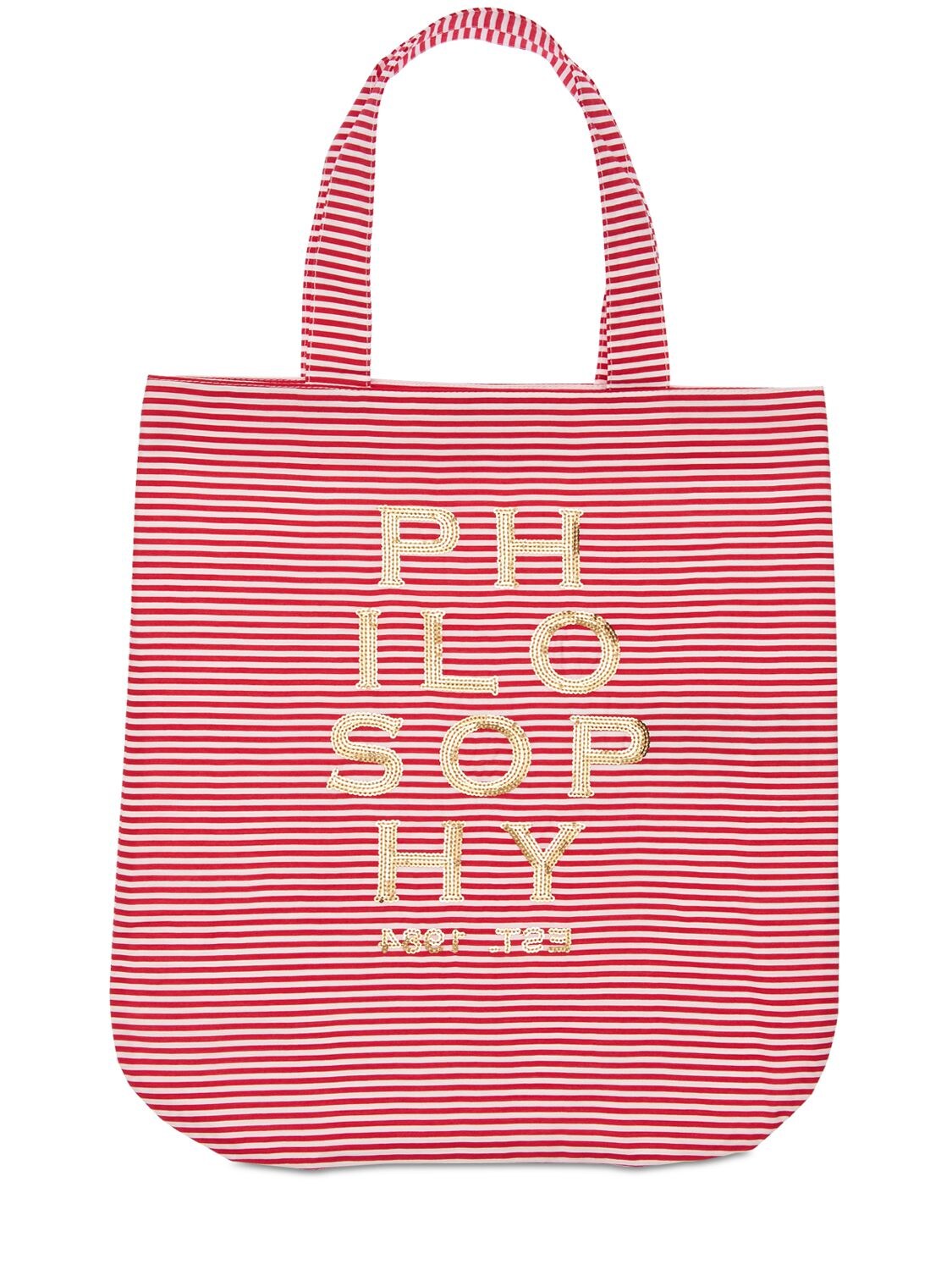 Philosophy Di Lorenzo Serafini Kids' Striped Poplin Bag W/ Sequined Logo In White,red