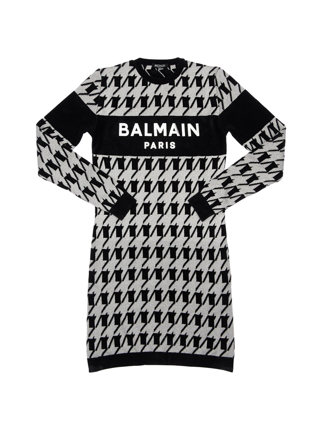 BALMAIN HOUNDSTOOTH VISCOSE & COTTON KNIT DRESS,71I1VJ002-OTI1TKU1