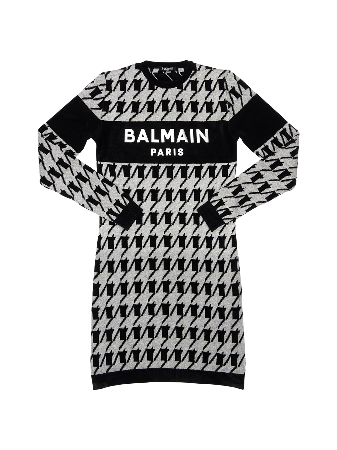 BALMAIN 犬牙纹粘胶纤维&纯棉针织连衣裙,71I1VJ002-OTI1TKU1