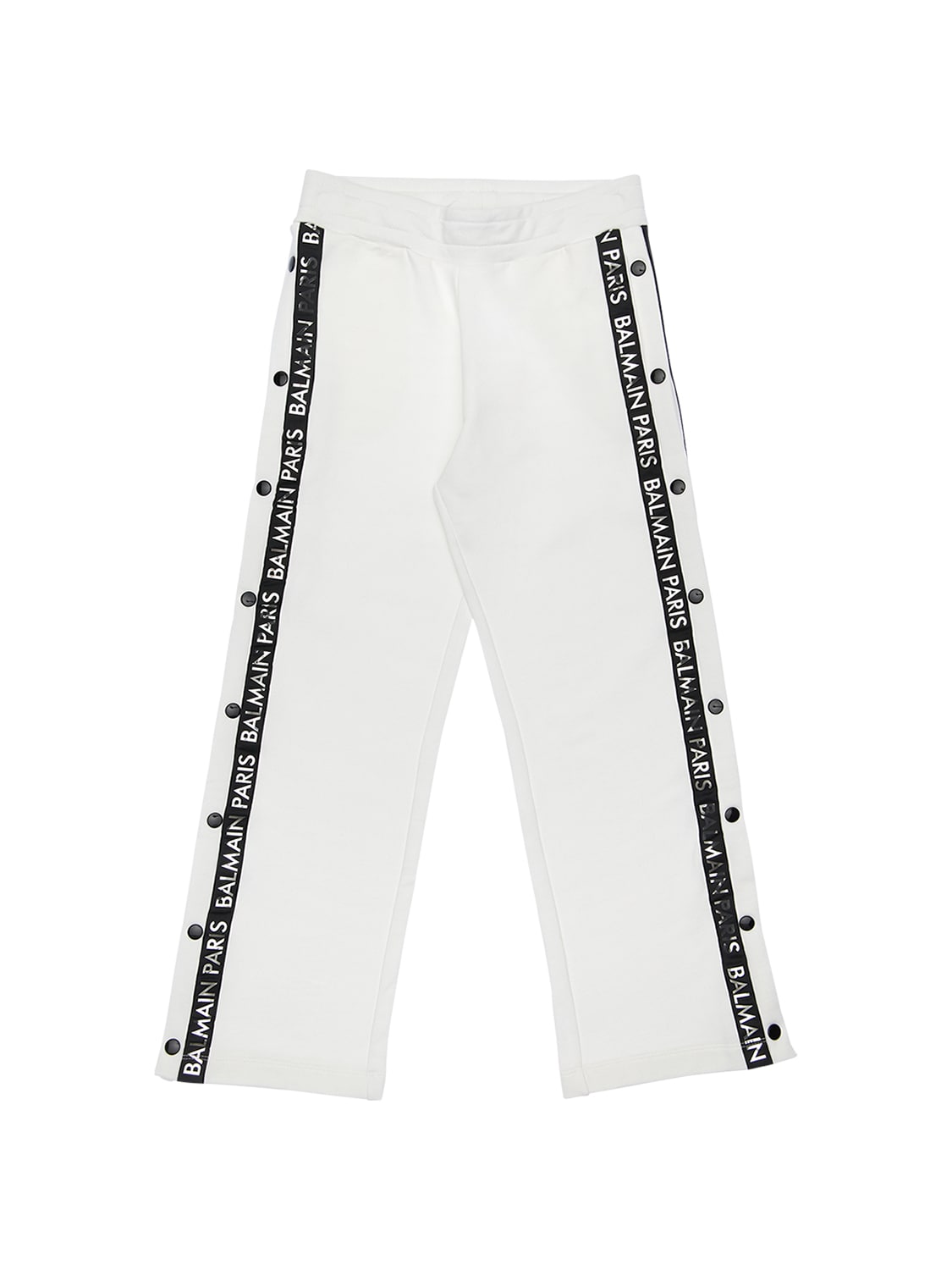 Balmain Kids' Cotton Sweatpants W/snap Button Sides In White