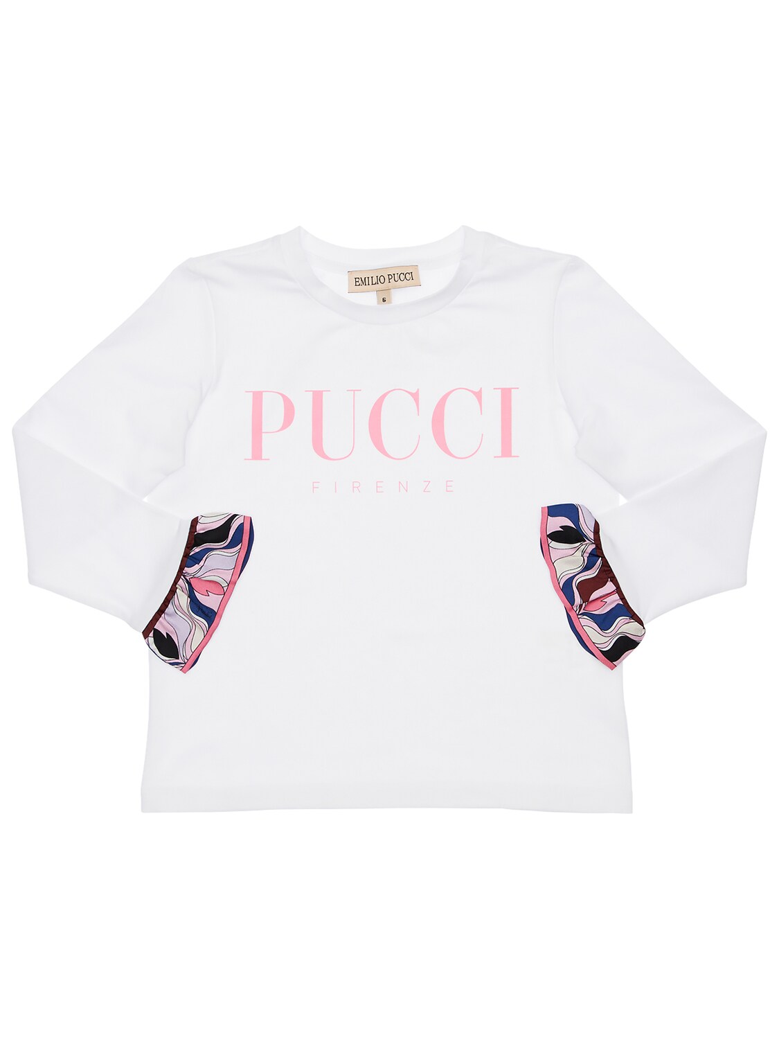 Emilio Pucci Kids' Cotton Jersey T-shirt W/ Silk Details In White,pink