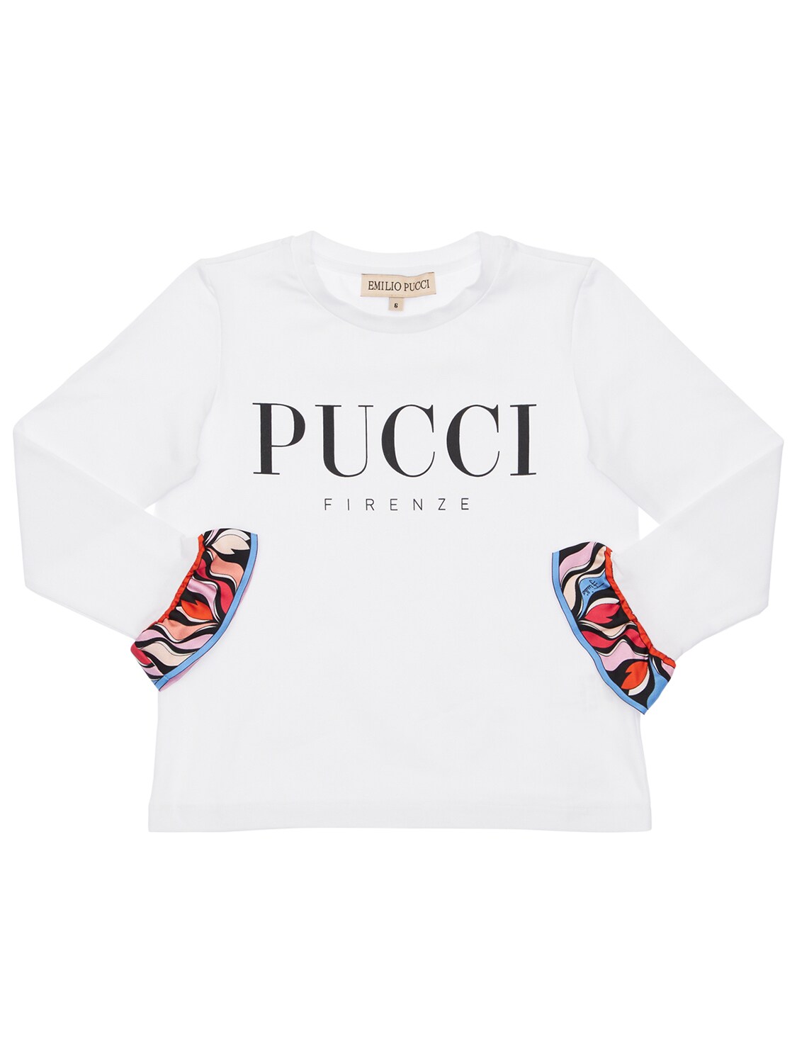 Emilio Pucci Kids' 真丝细节纯棉平纹针织t恤 In White