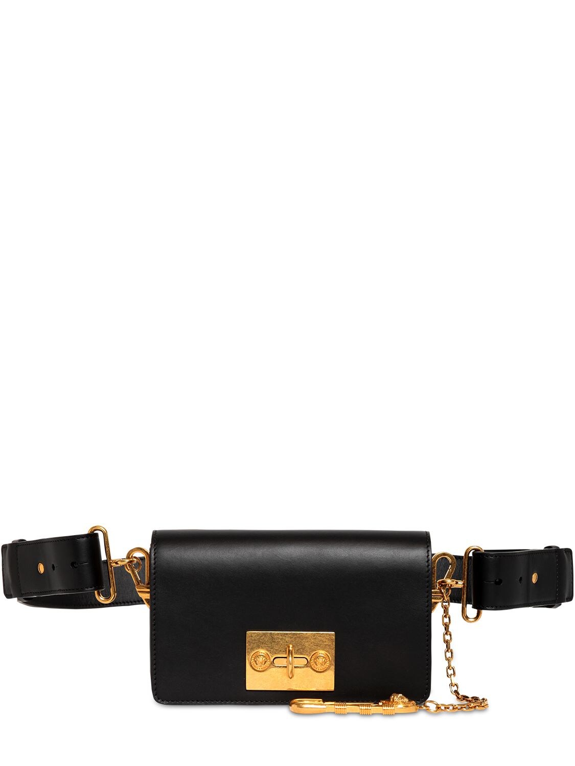 Versace Leather Cross Body Bag W/safety Pin In Black