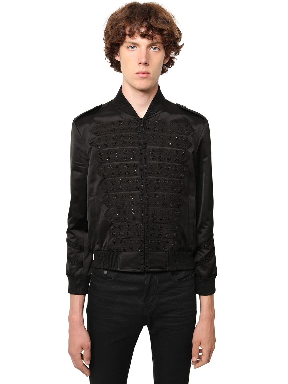 Saint Laurent Lily Embroidered Viscose & Cotton Jacket In Black
