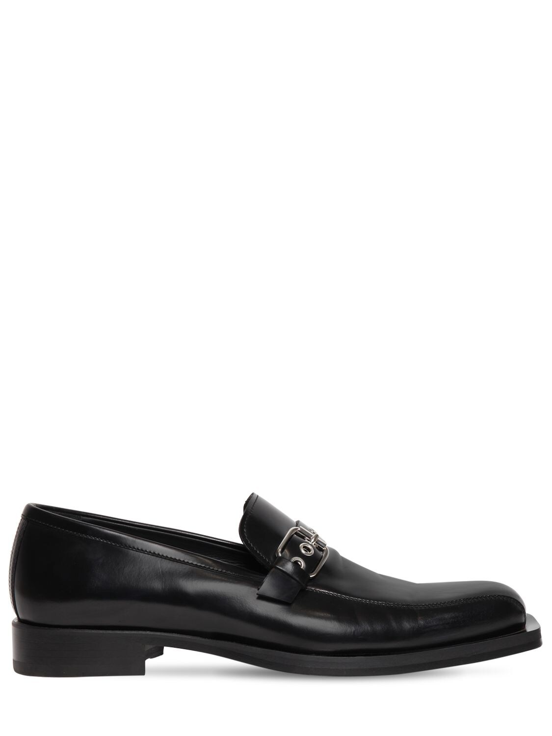 Versace Buckled Glossed-leather Loafers In Black