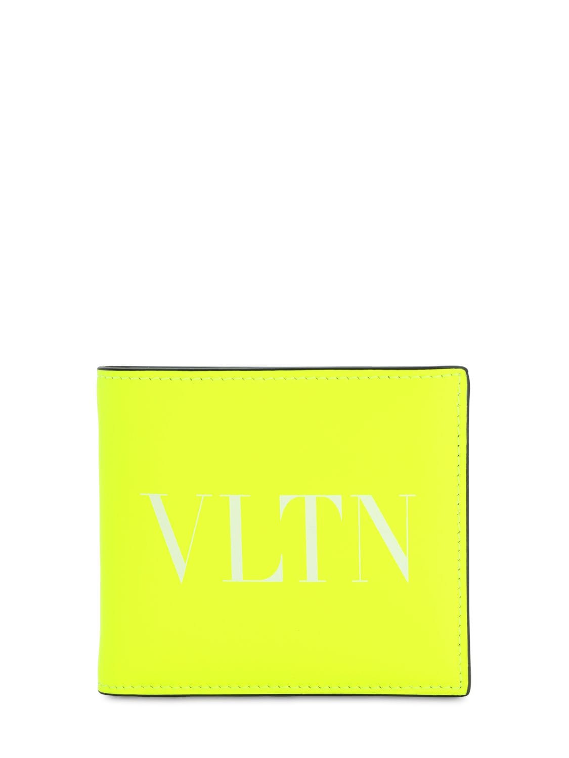 Valentino Garavani Logo Printed Leather Billfold Wallet In Yellow