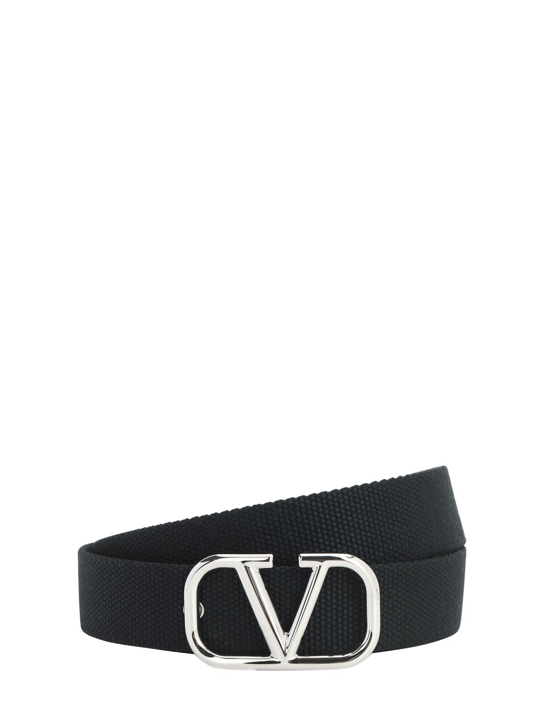 Valentino Garavani 30mm Web Belt W/ Metal Logo Buckle In Black