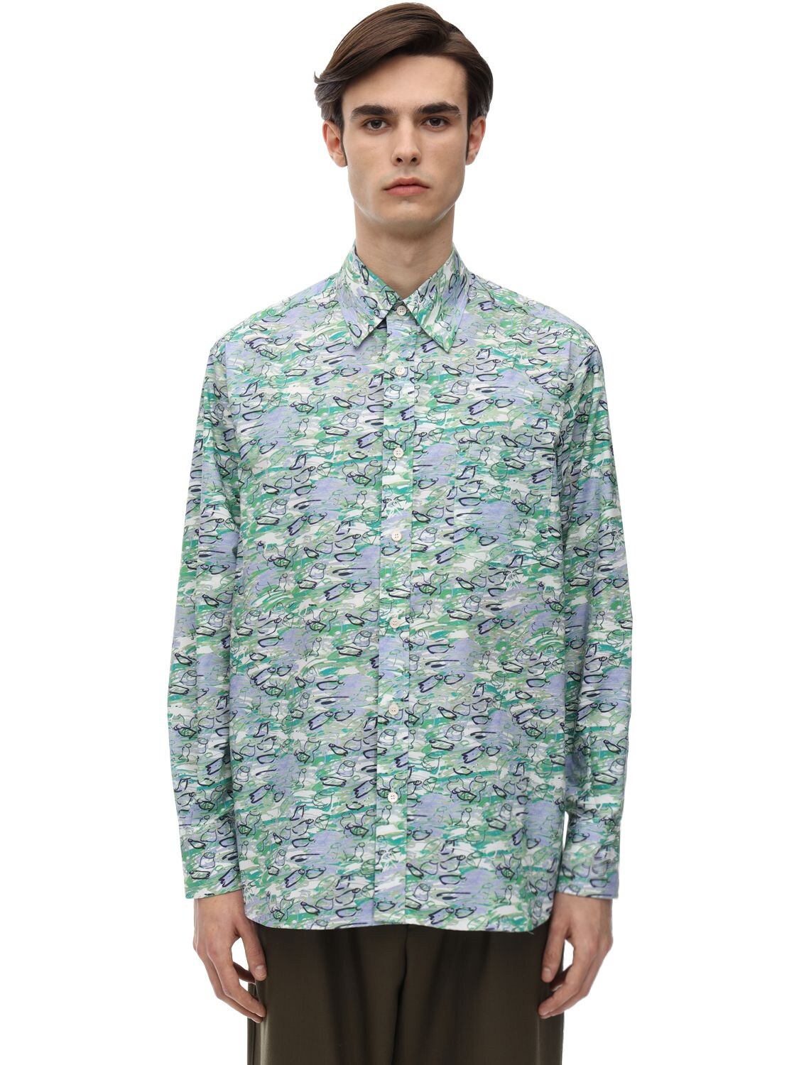 MARNI PLASTIC BOTTLE PRINT COTTON POPLIN SHIRT,71I3HA004-UEJCMZE1