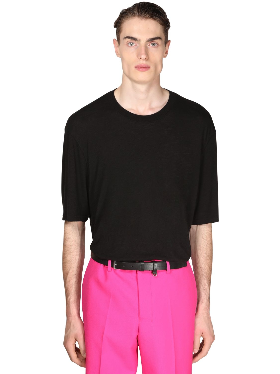Ami Alexandre Mattiussi Oversize Light Cotton & Viscose T-shirt In Black