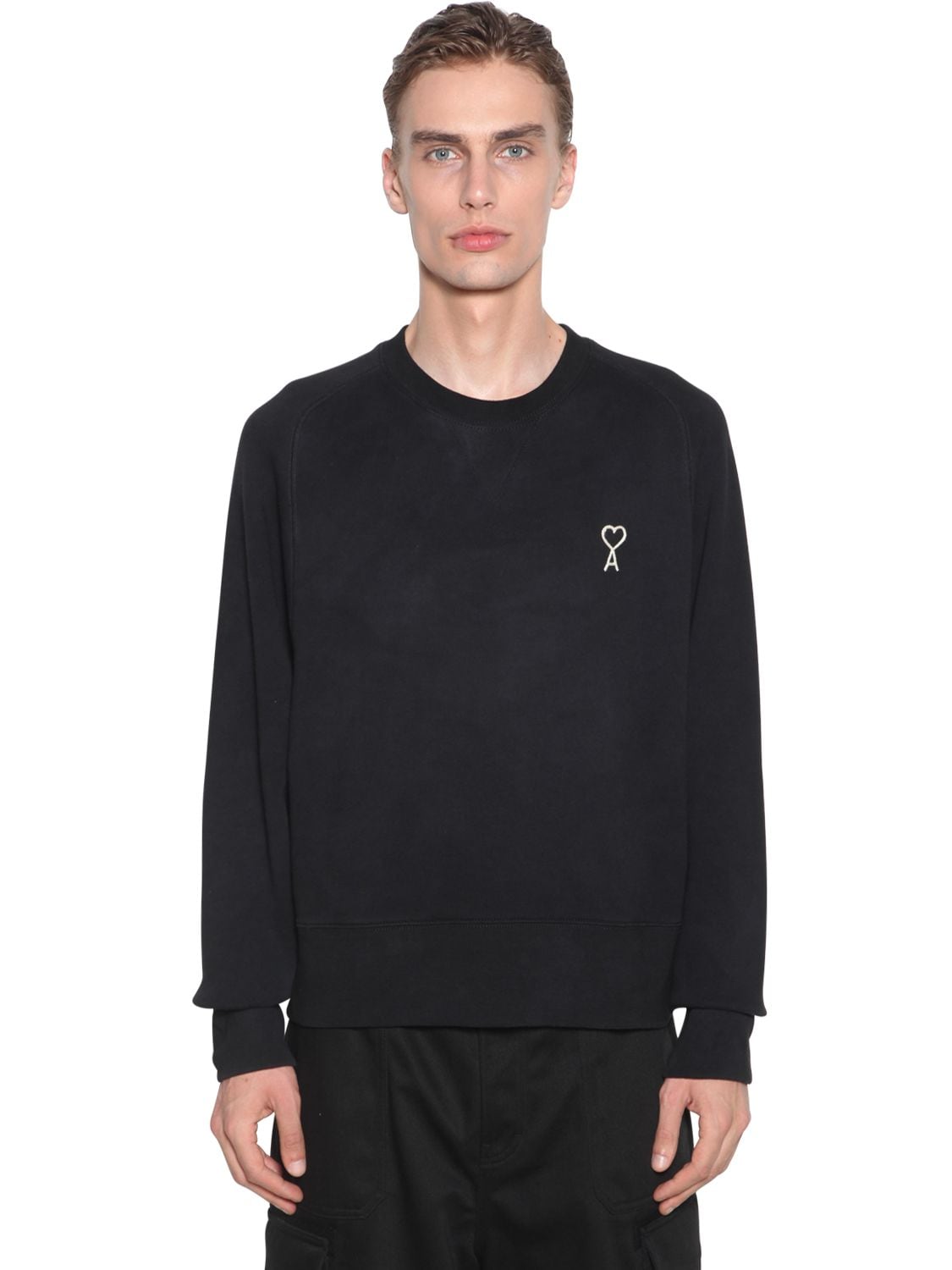 Ami Alexandre Mattiussi Logo-embroidered Fleece-back Cotton-jersey Sweatshirt In Black