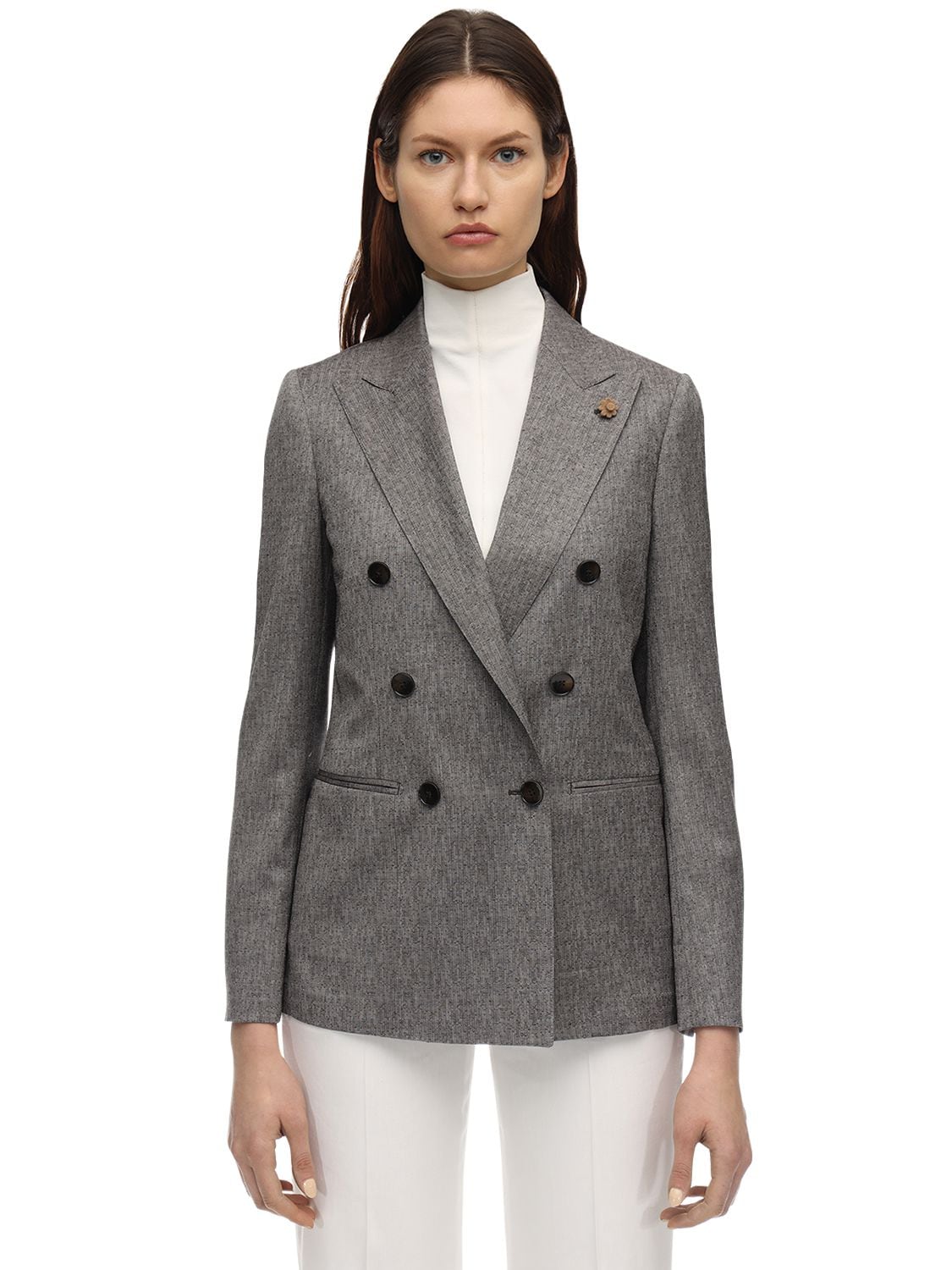 Lardini Double Breasted Cool Wool Jacket In Grey