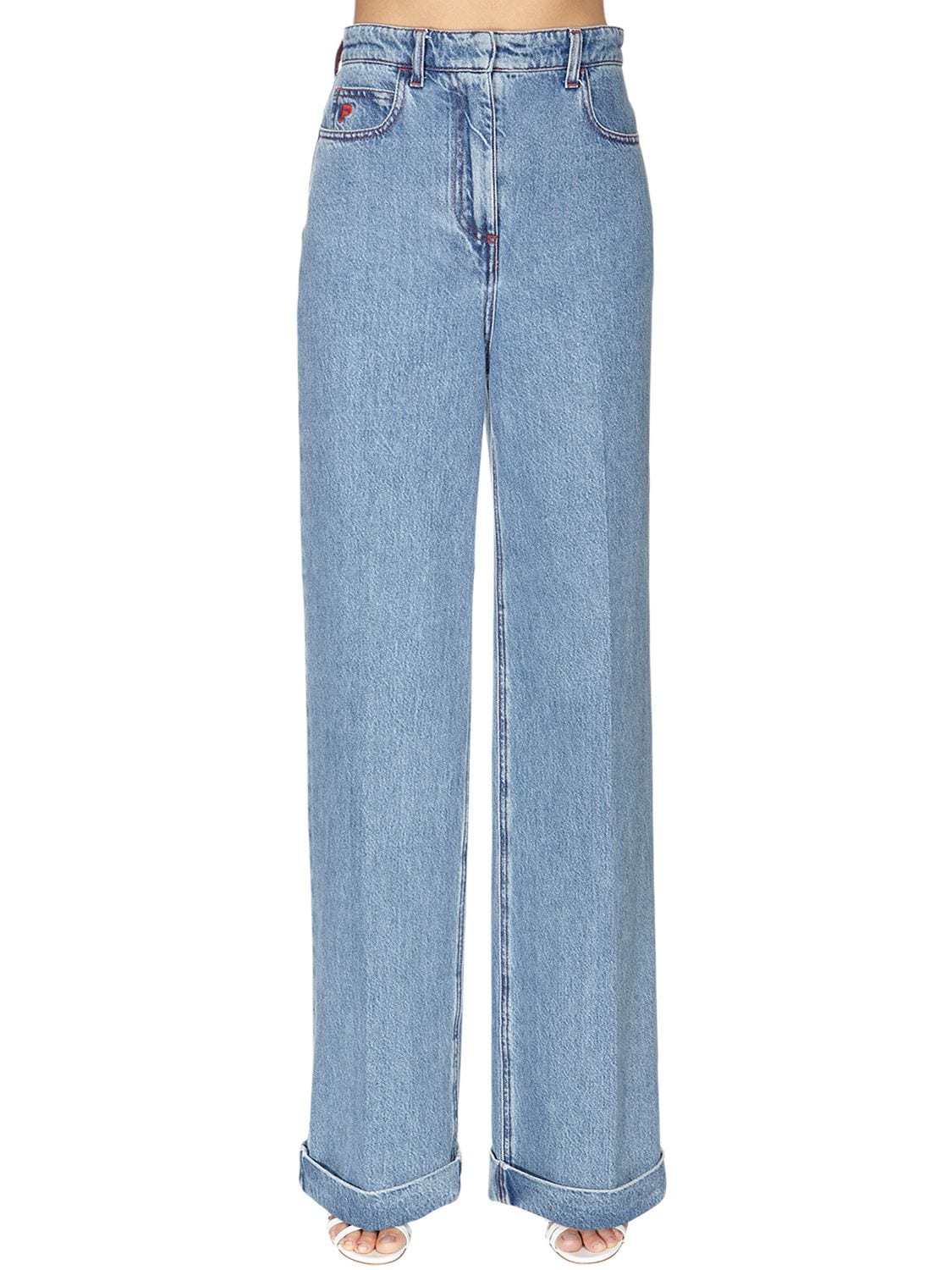 PHILOSOPHY DI LORENZO SERAFINI COTTON DENIM WIDE LEG PANTS,71I3KN014-MZAW0