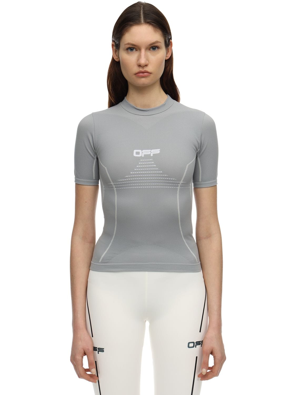 Off-white Logo Techno Jersey T-shirt In Grey