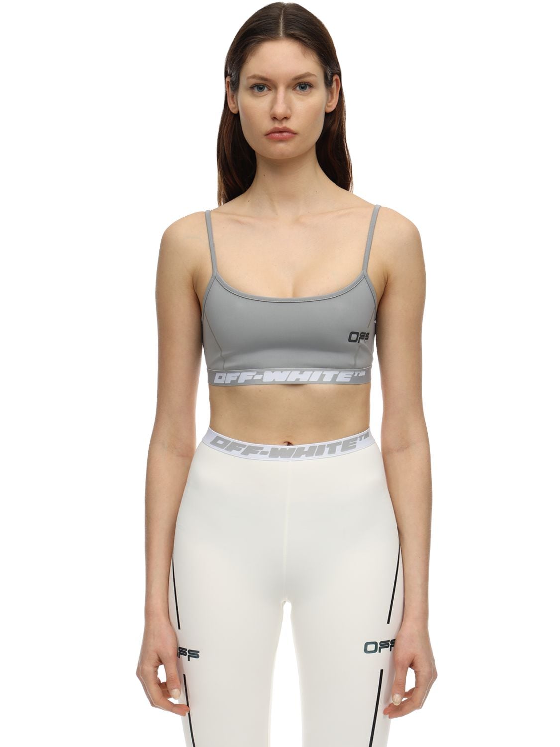 Off-white Logo Techno Jersey Crop Top In Grey