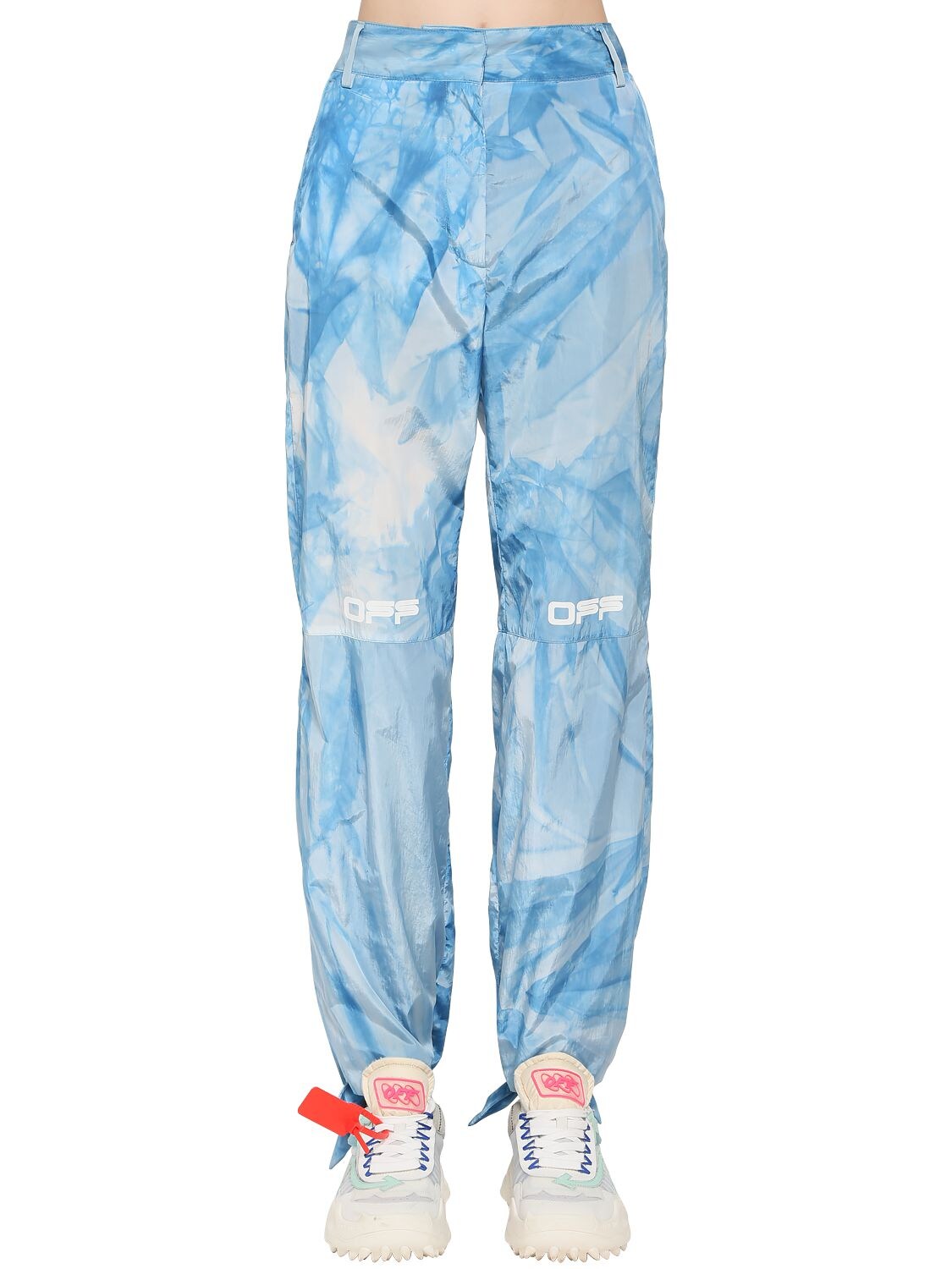 Off-white Tied Ankles Tie Dyed Nylon Pants In Light Blue