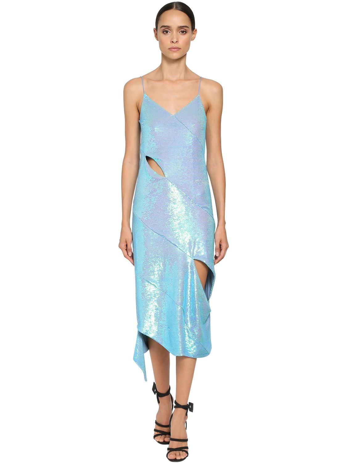 OFF-WHITE SEQUINED CUT OUT MIDI DRESS,71I3KW055-MZEWMA2
