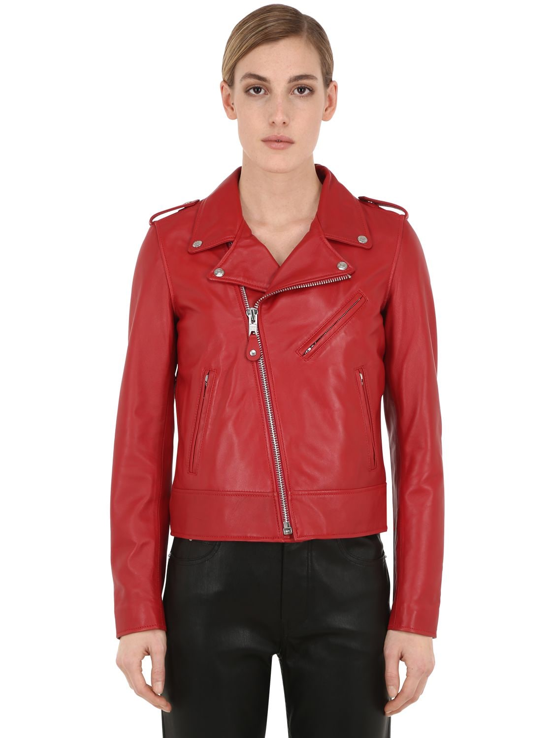 Schott Perfect Leather Biker Jacket In Red