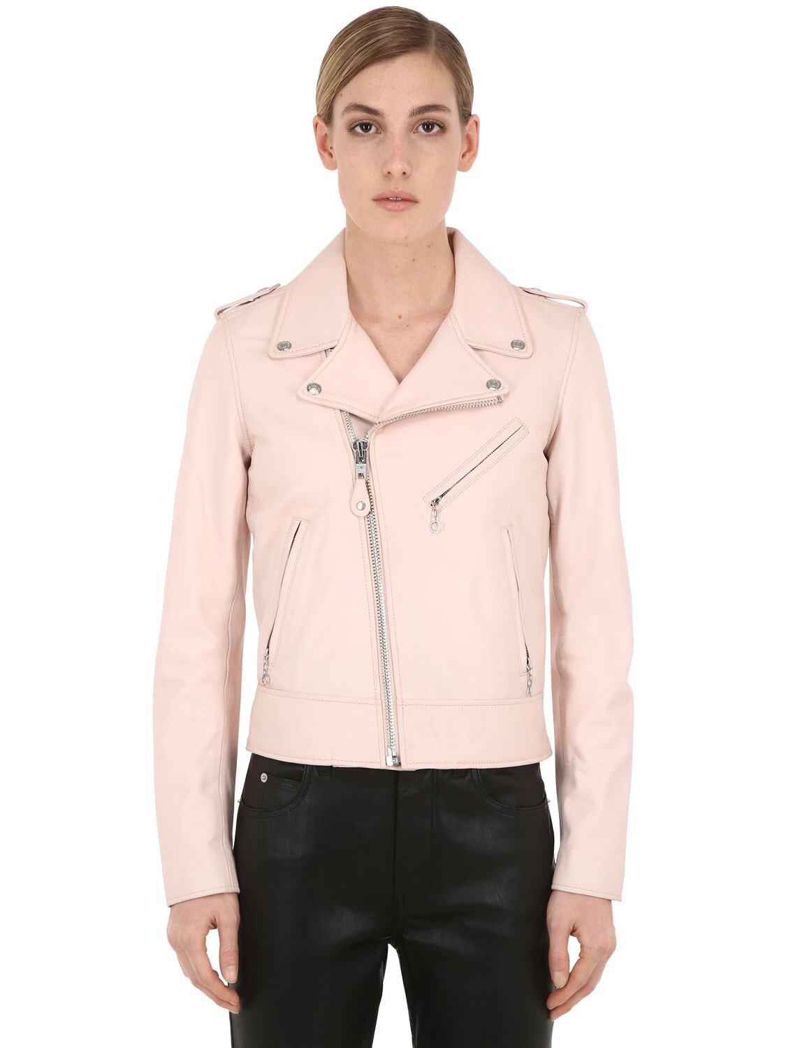 Schott Perfect Leather Biker Jacket In Pink