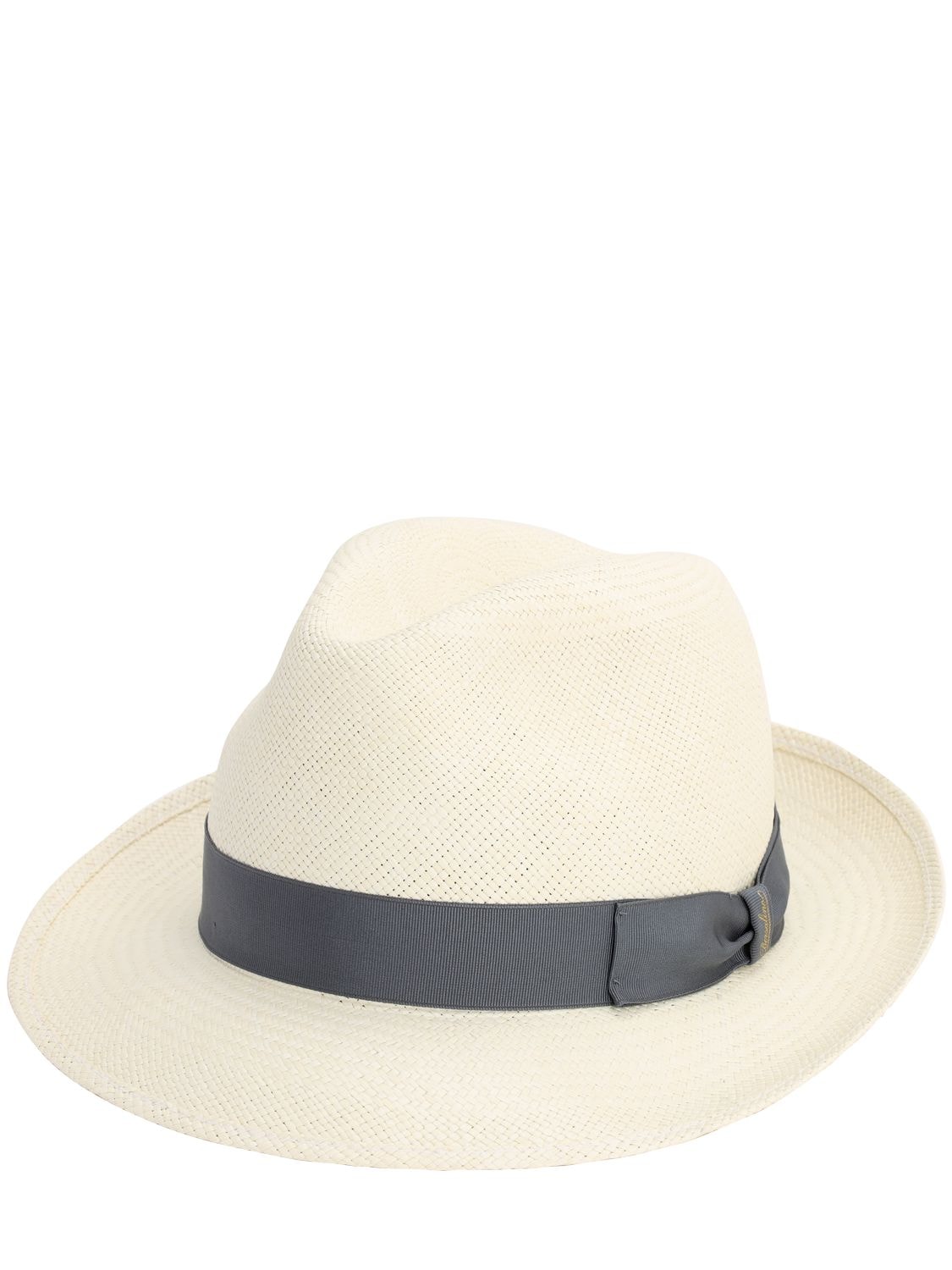 Borsalino Quito Medium Brim Straw Panama Hat In White,blue