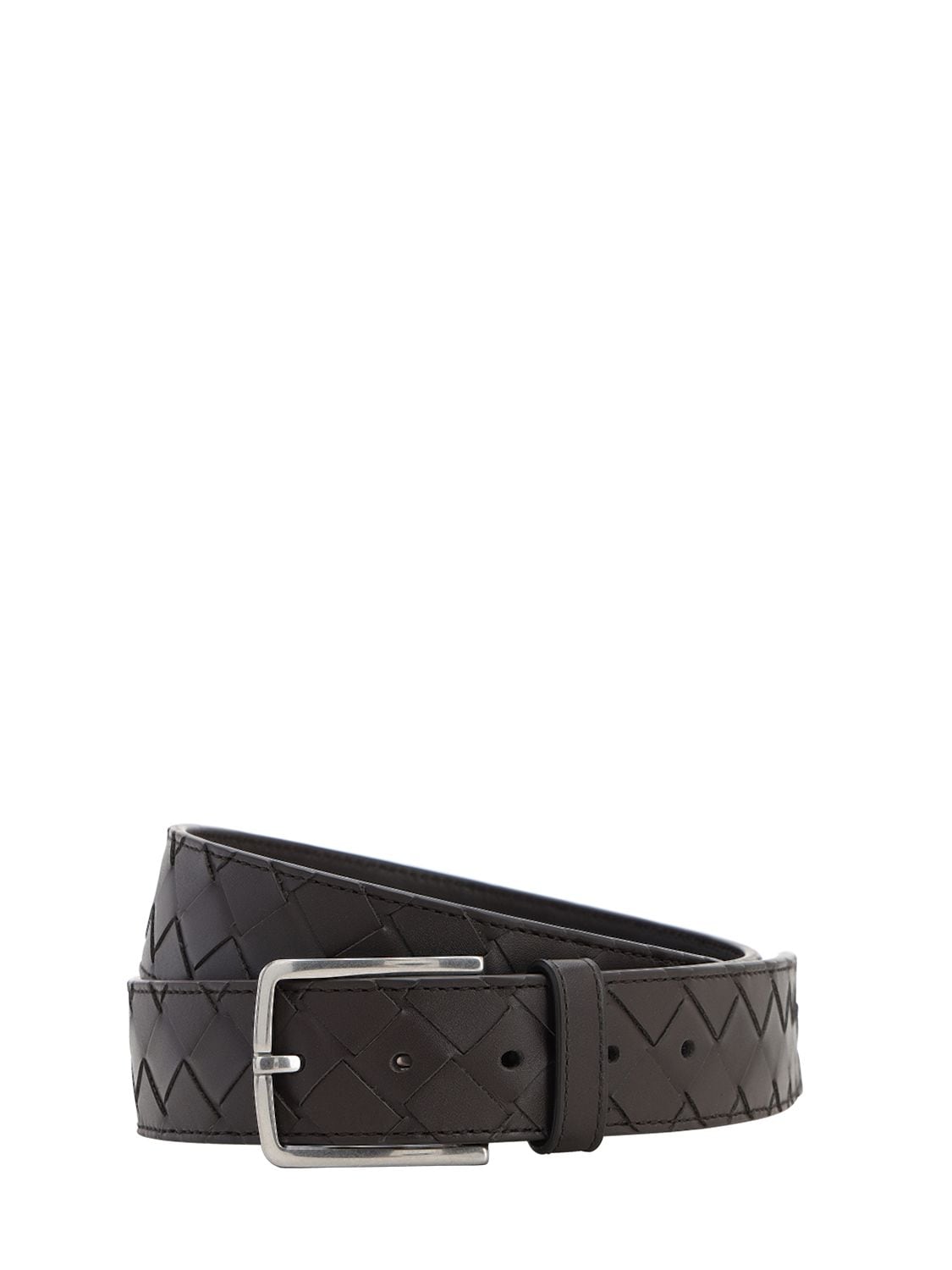 Shop Bottega Veneta 3.5cm New Intreccio Buckle Leather Belt In Fondente,silver