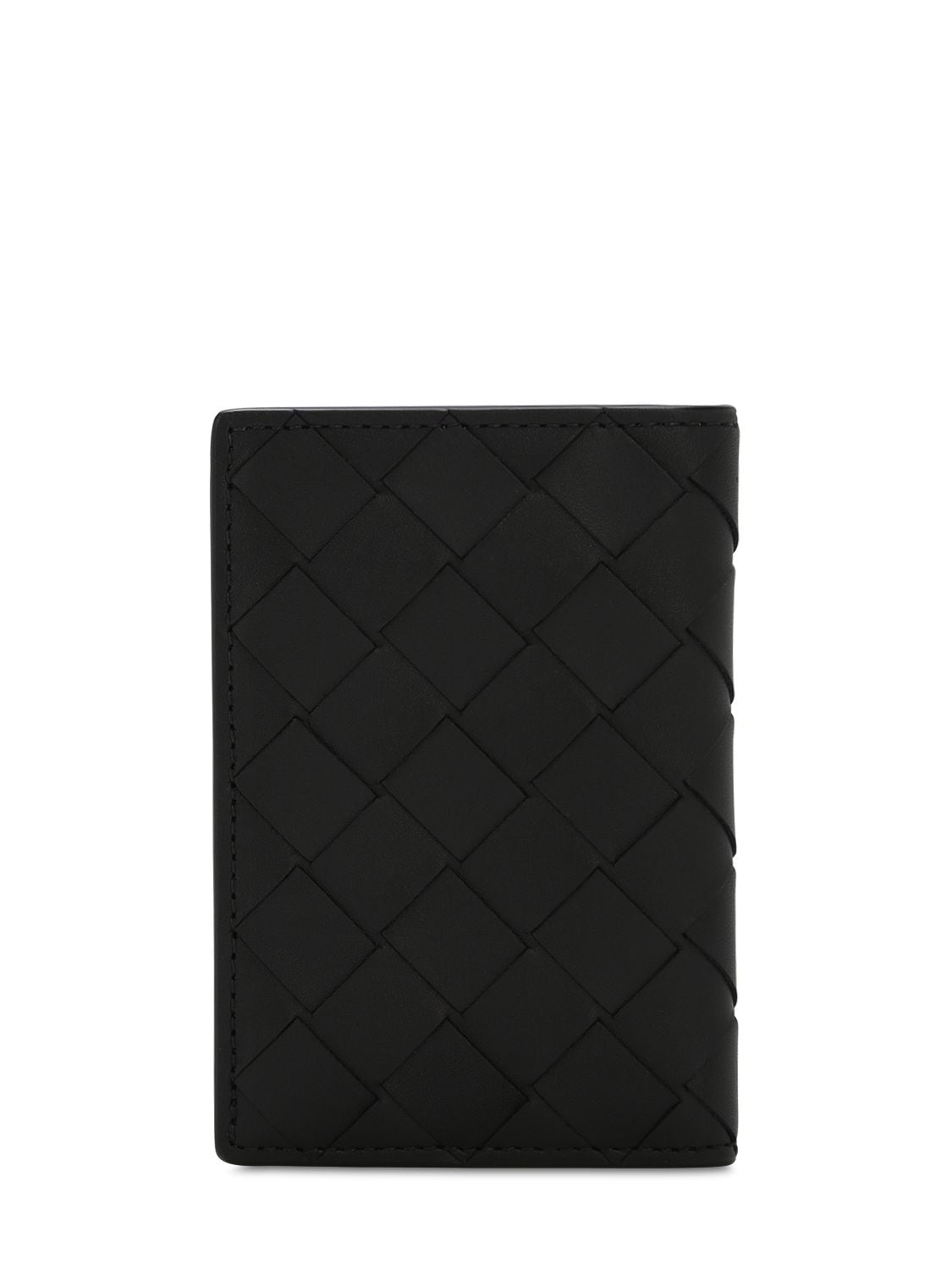 Shop Bottega Veneta Intrecciato Leather Card Holder In Black,silver