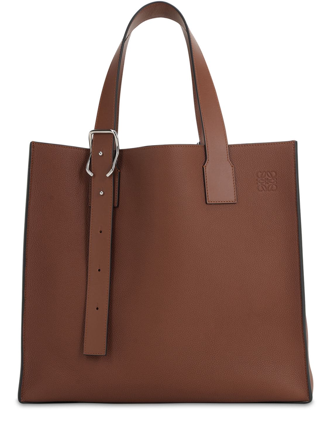 Loewe Men&#39;s Leather Tote Bag With Buckle Straps In Brown | ModeSens