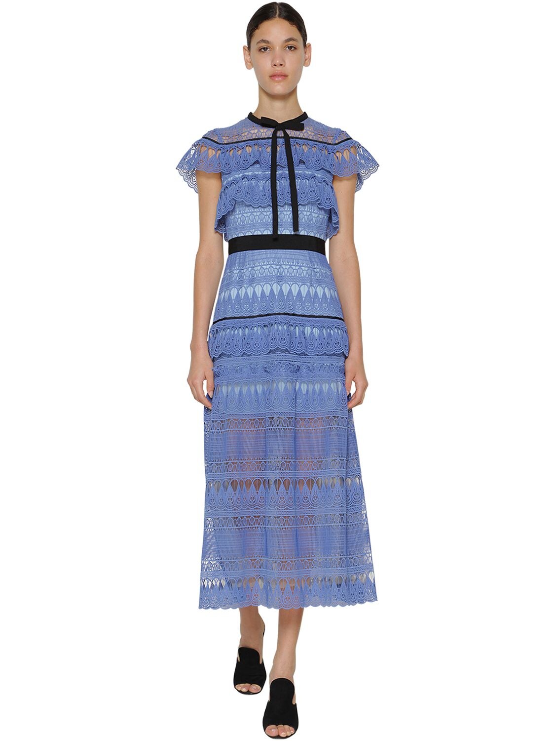 Self Portrait Daphne Teardrop Guipure Maxi Dress Blue Luisaviaroma