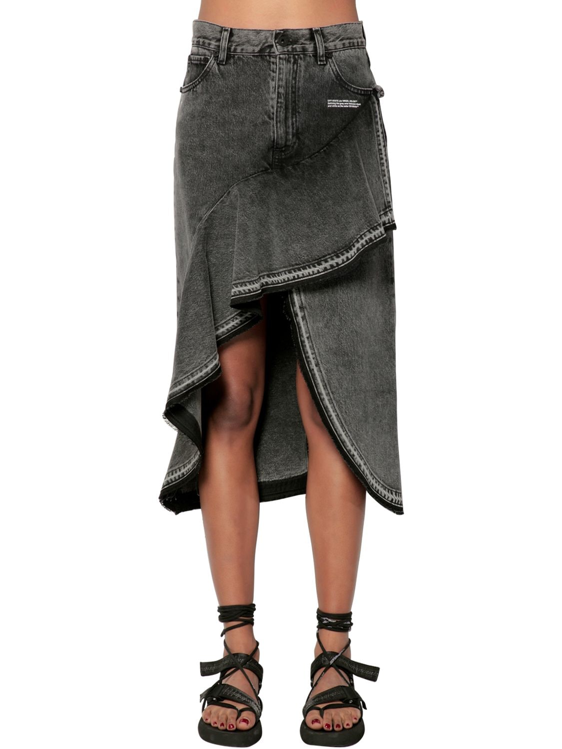grey denim midi skirt